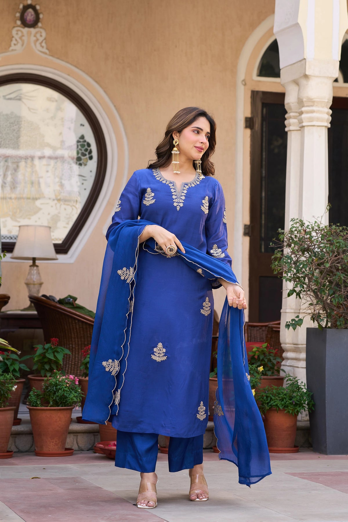 Viscose Chanderi Embroidered Suit Set