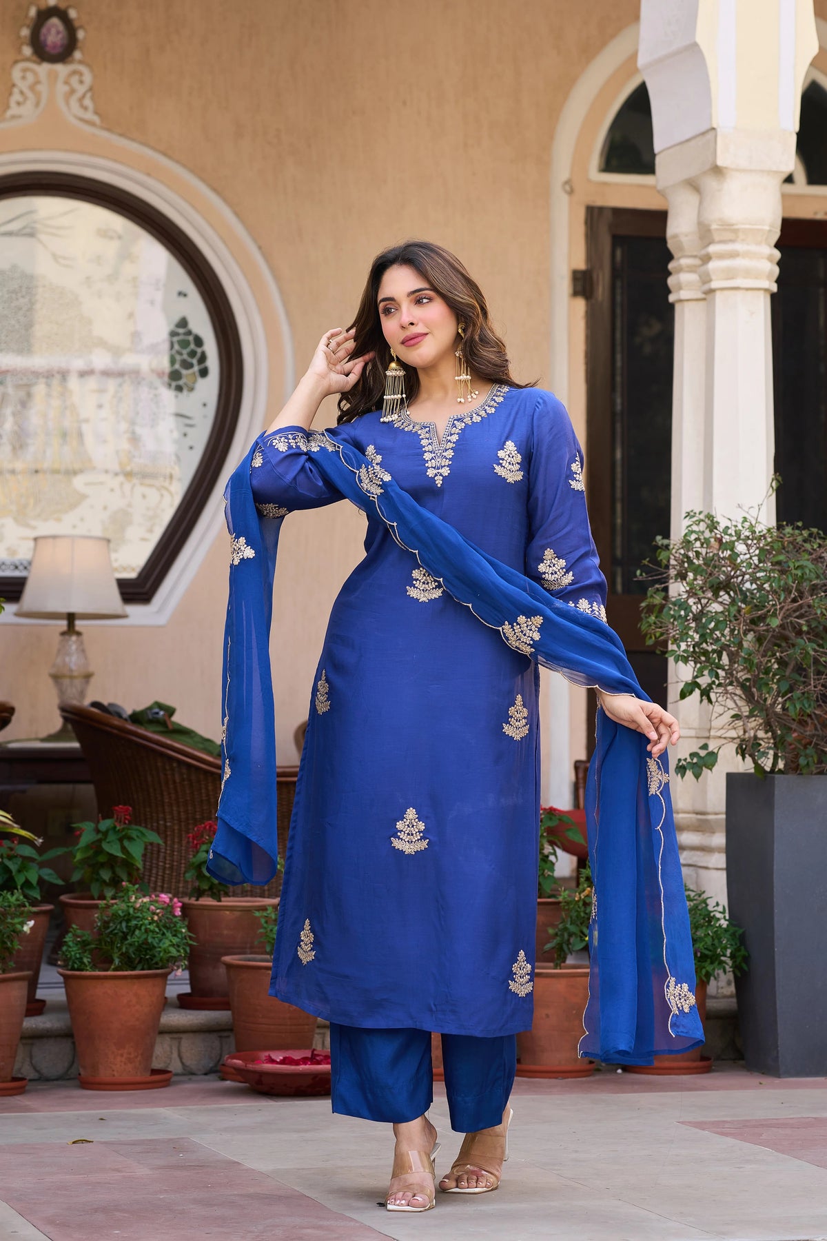 Viscose Chanderi Embroidered Suit Set