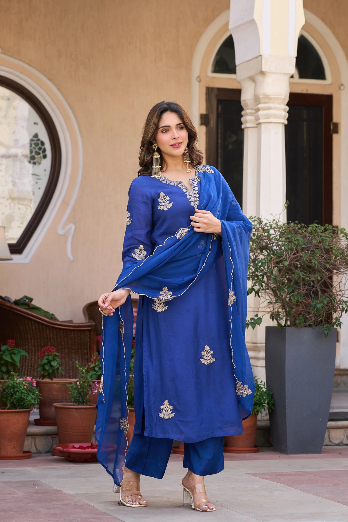 Viscose Chanderi Embroidered Suit Set