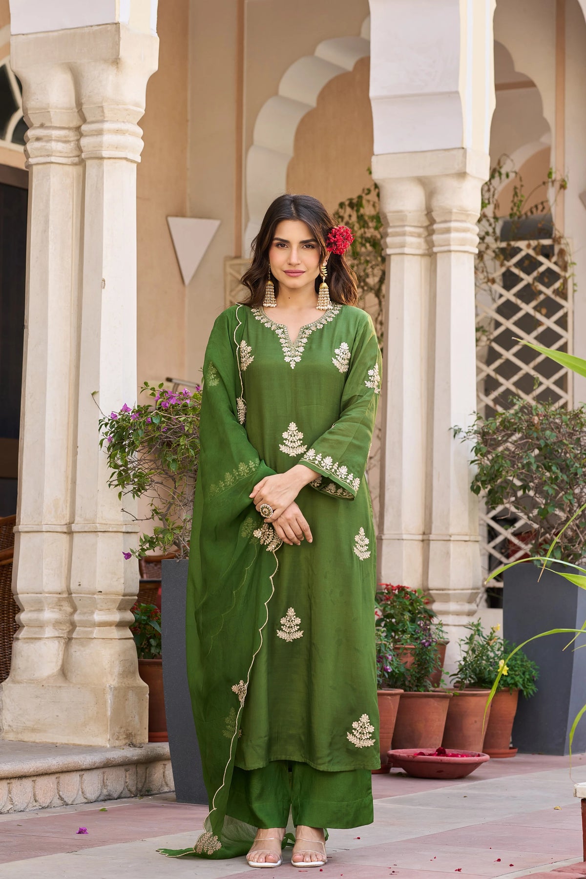 Viscose Chanderi Embroidered Suit Set