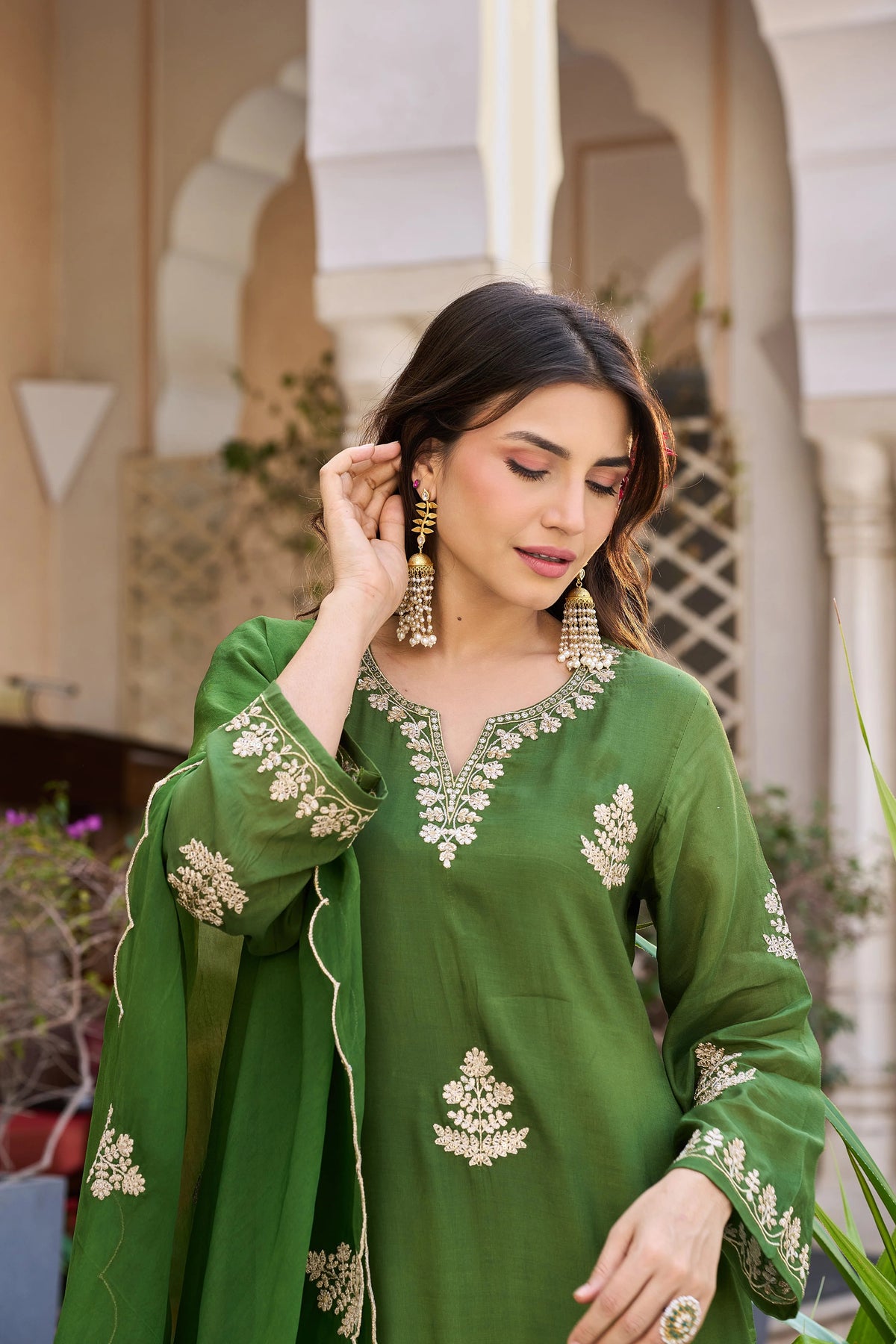 Viscose Chanderi Embroidered Suit Set