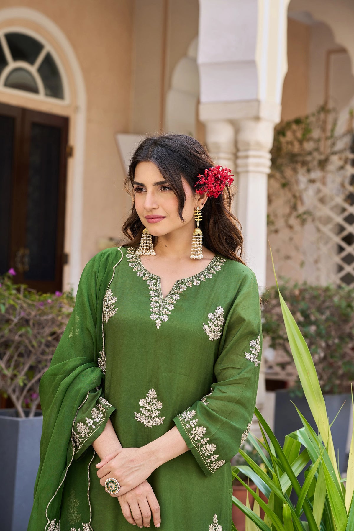 Viscose Chanderi Embroidered Suit Set