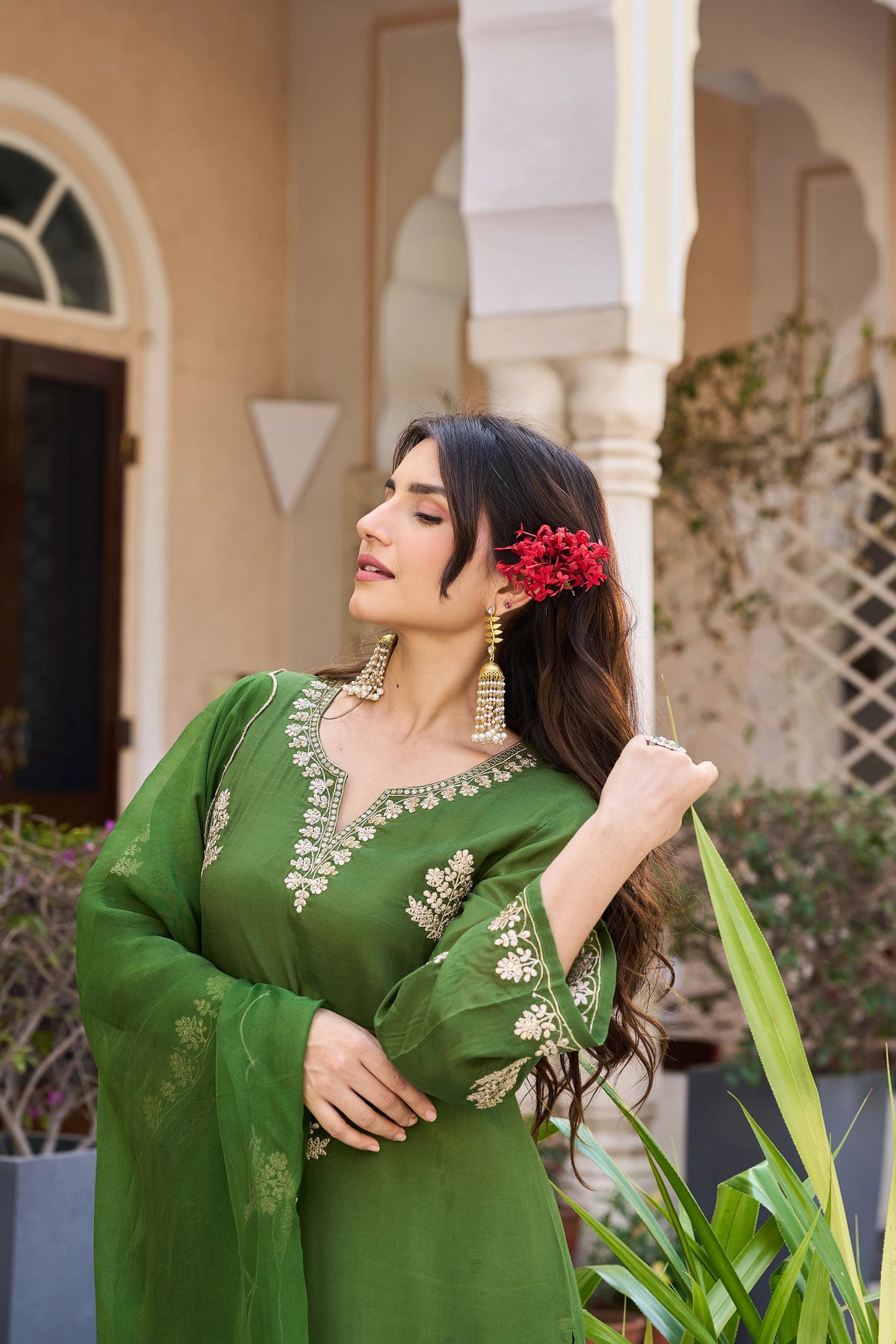 Viscose Chanderi Embroidered Suit Set
