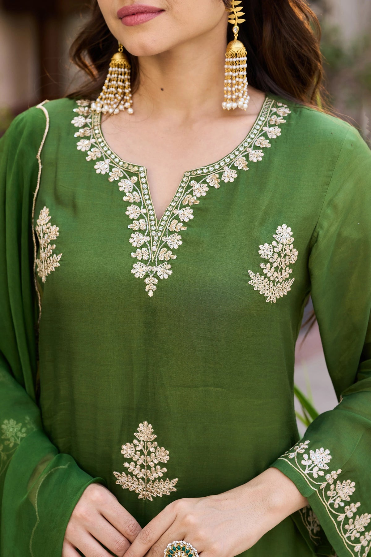 Viscose Chanderi Embroidered Suit Set