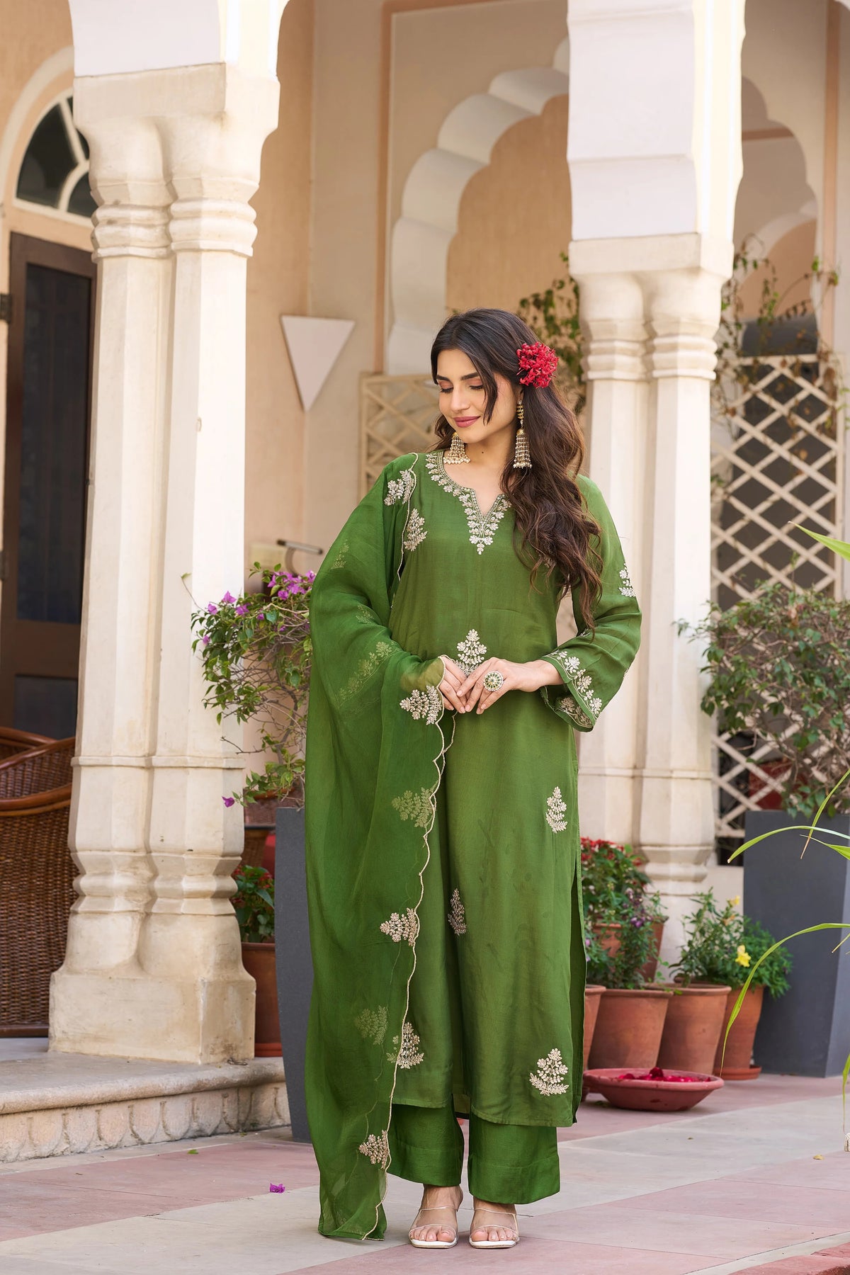 Viscose Chanderi Embroidered Suit Set