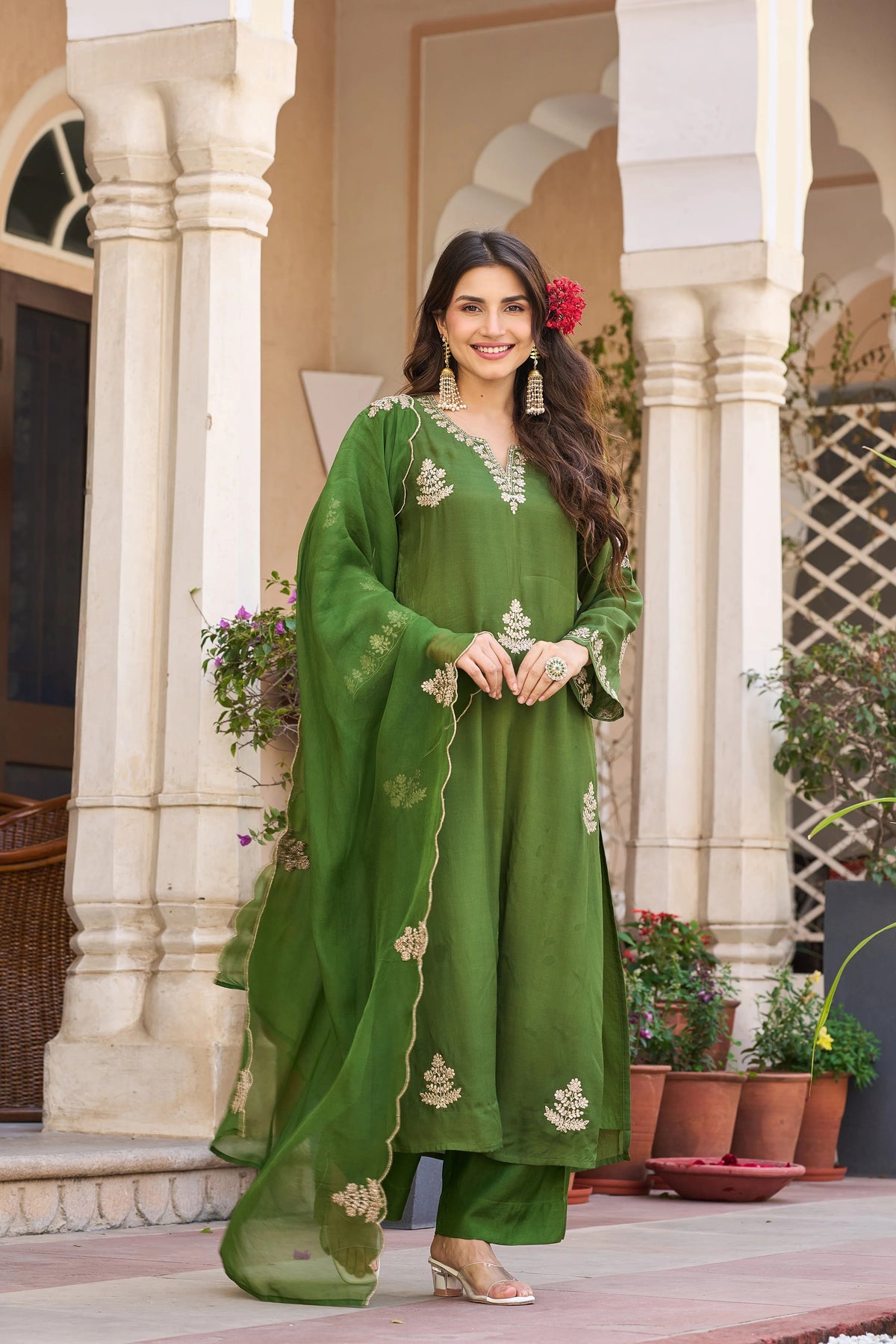 Viscose Chanderi Embroidered Suit Set