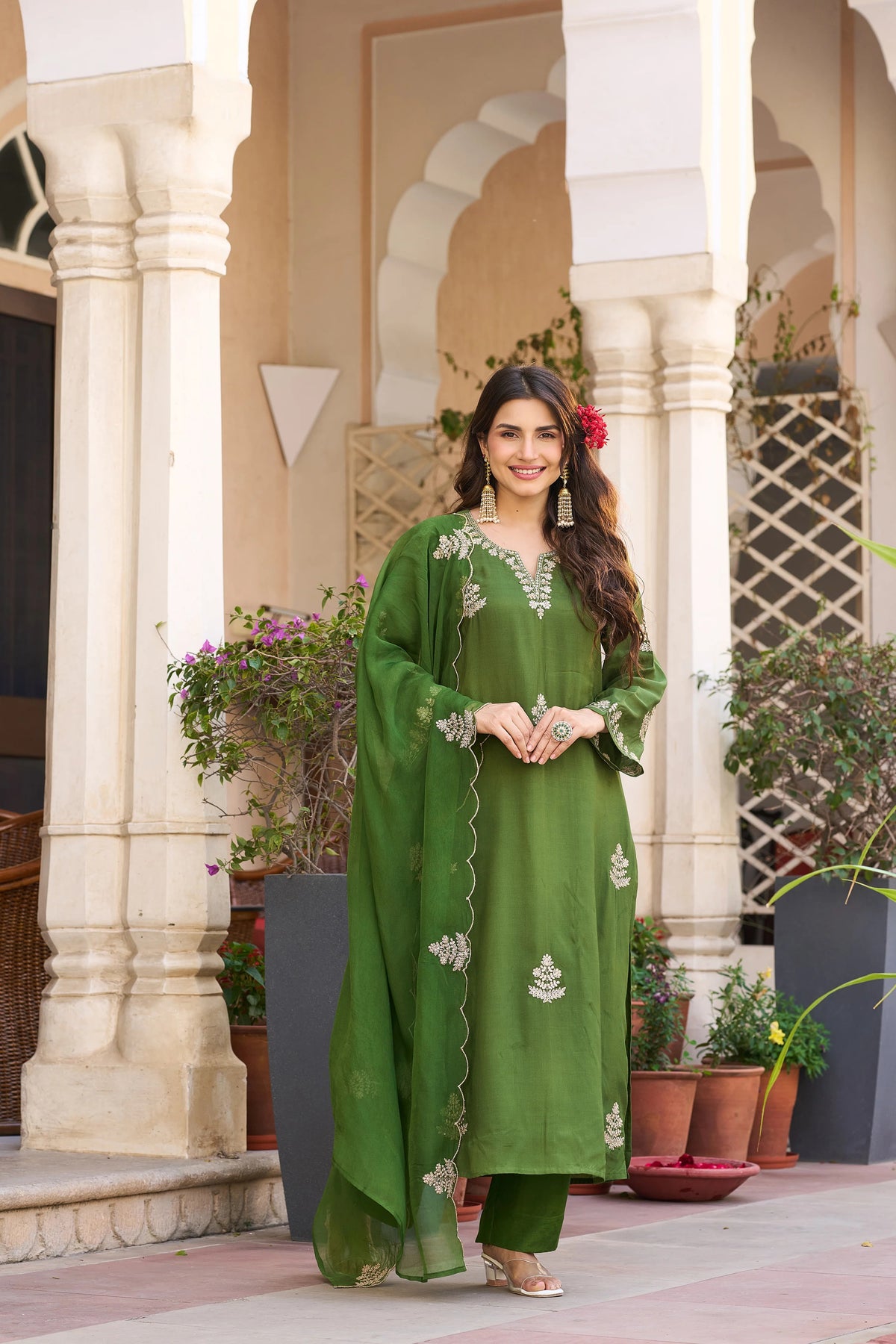 Viscose Chanderi Embroidered Suit Set