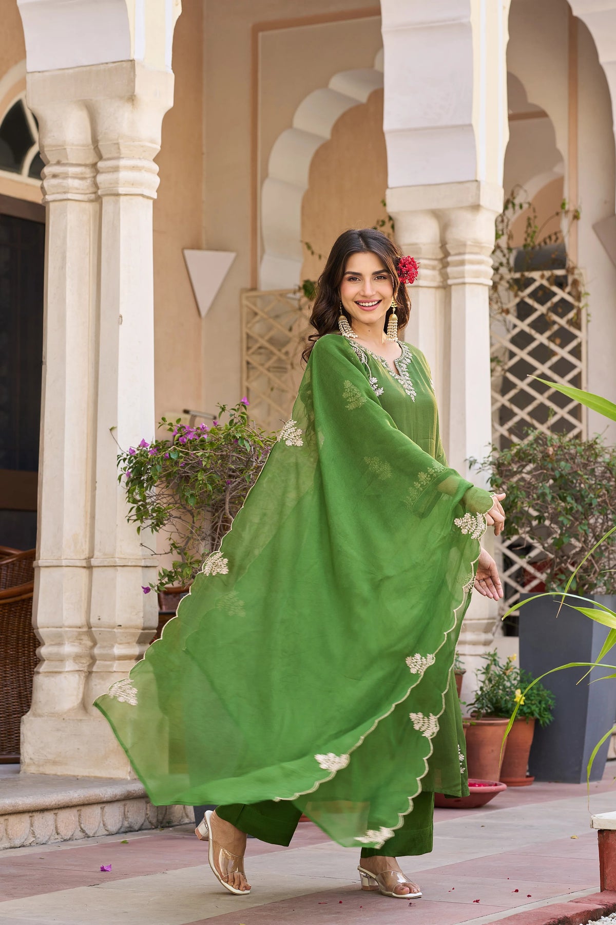 Viscose Chanderi Embroidered Suit Set