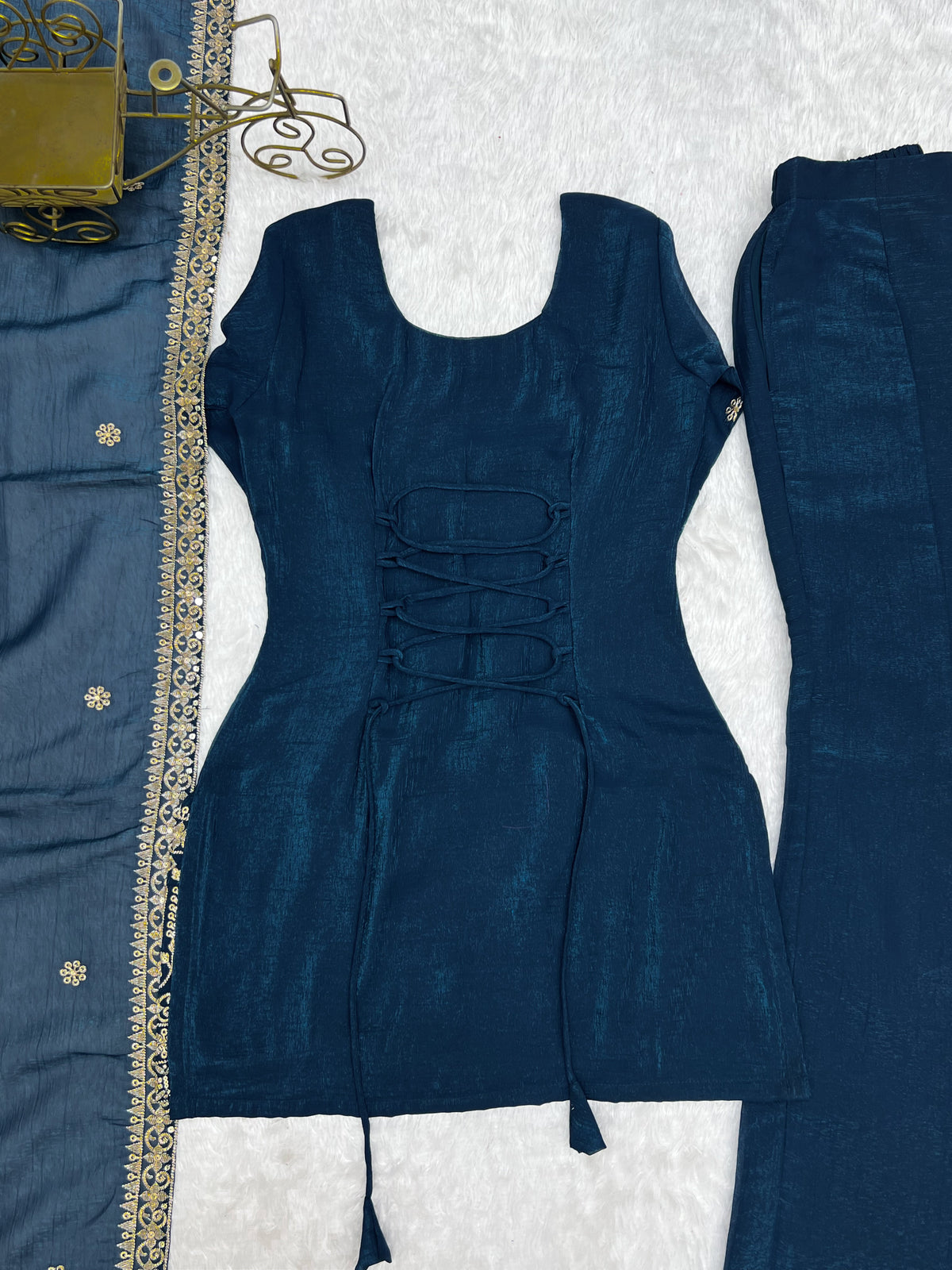 Teal Blue Crunchy Silk Palazzo Set