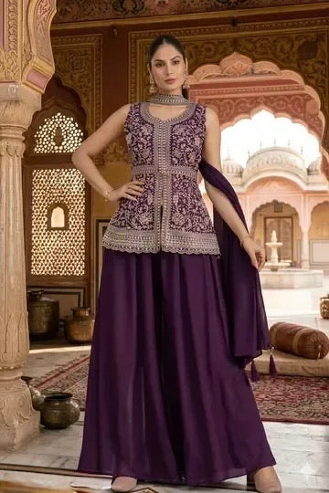 Georgette Embroidered Sharara Set