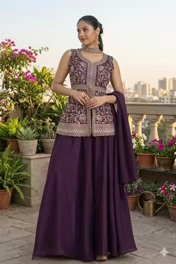 Georgette Embroidered Sharara Set