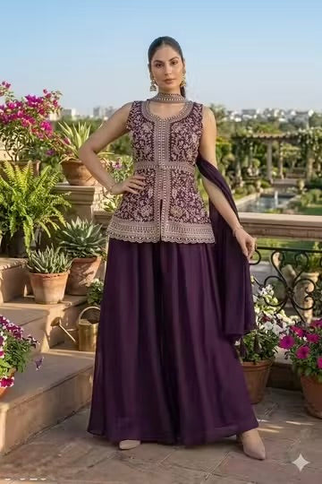 Georgette Embroidered Sharara Set