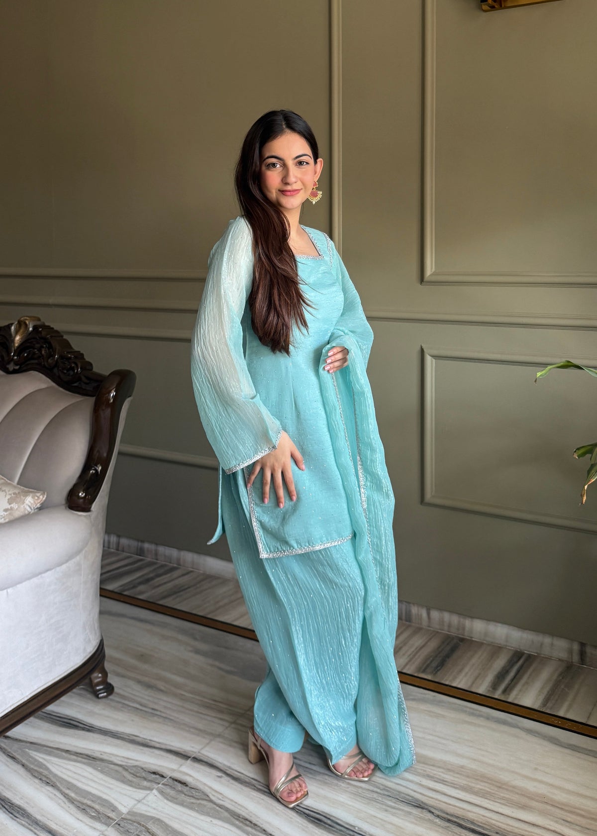 Rose & Aqua Luxe Embroidered Suit Set