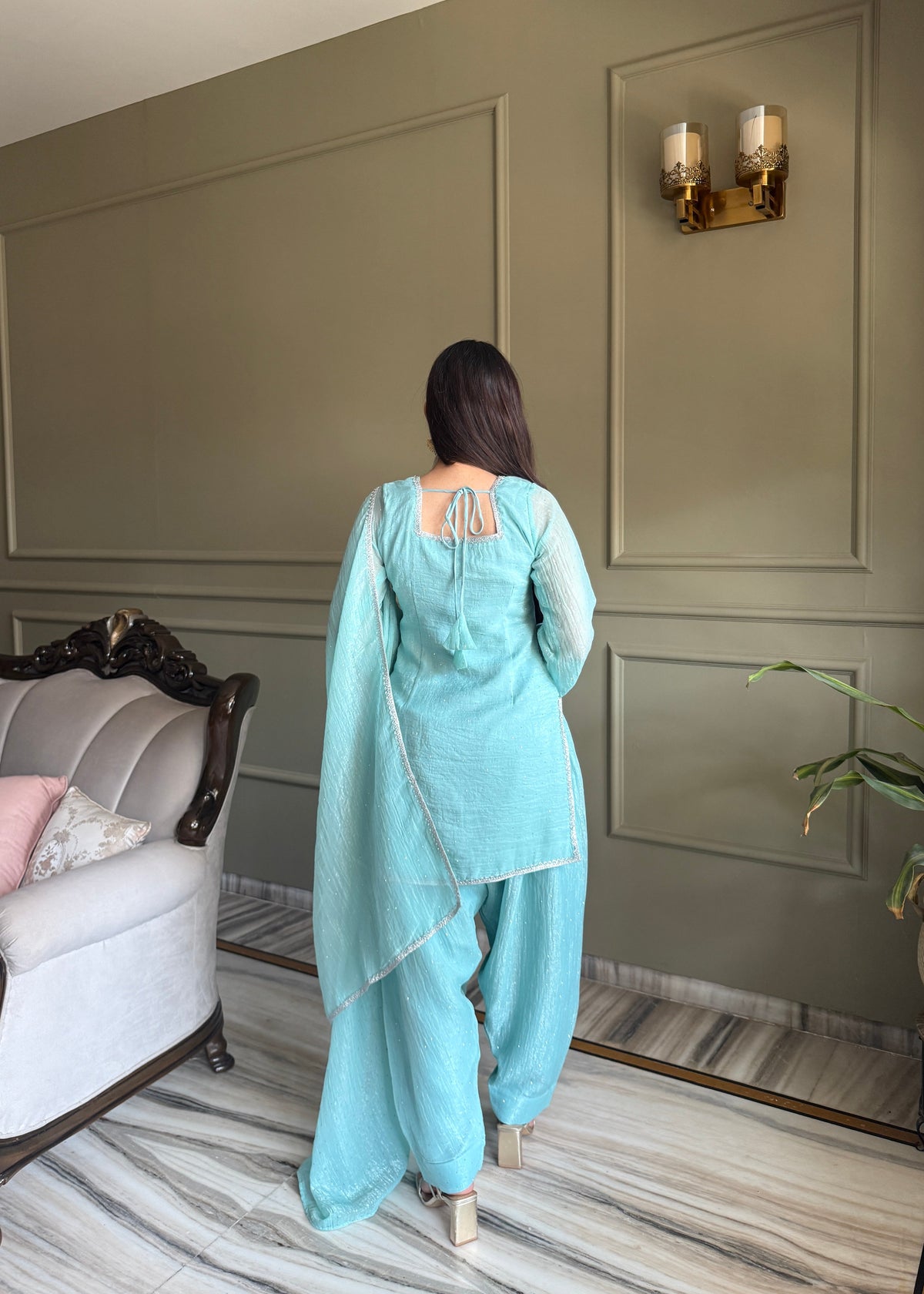 Rose & Aqua Luxe Embroidered Suit Set