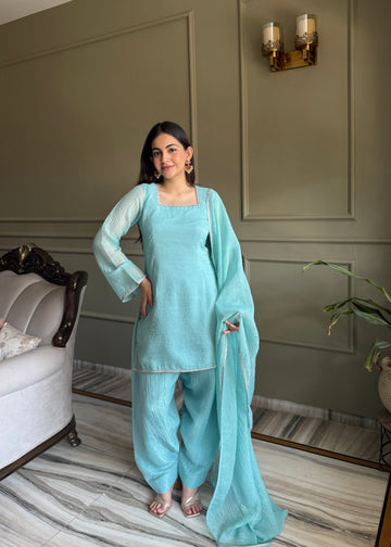 Rose & Aqua Luxe Embroidered Suit Set