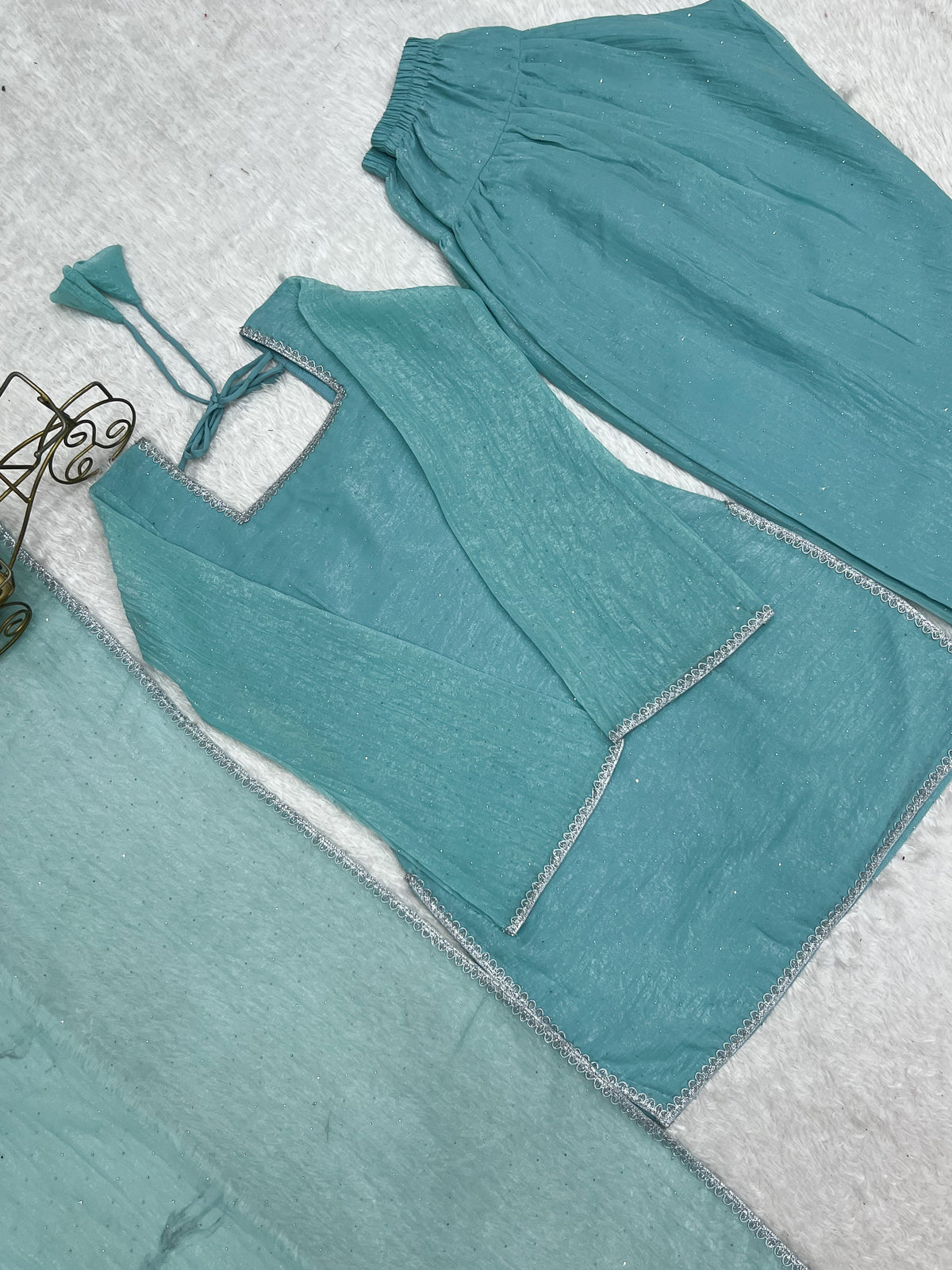 Rose & Aqua Luxe Embroidered Suit Set