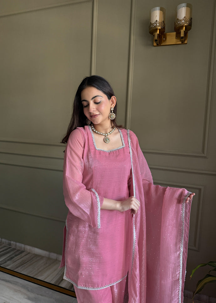 Rose & Aqua Luxe Embroidered Suit Set