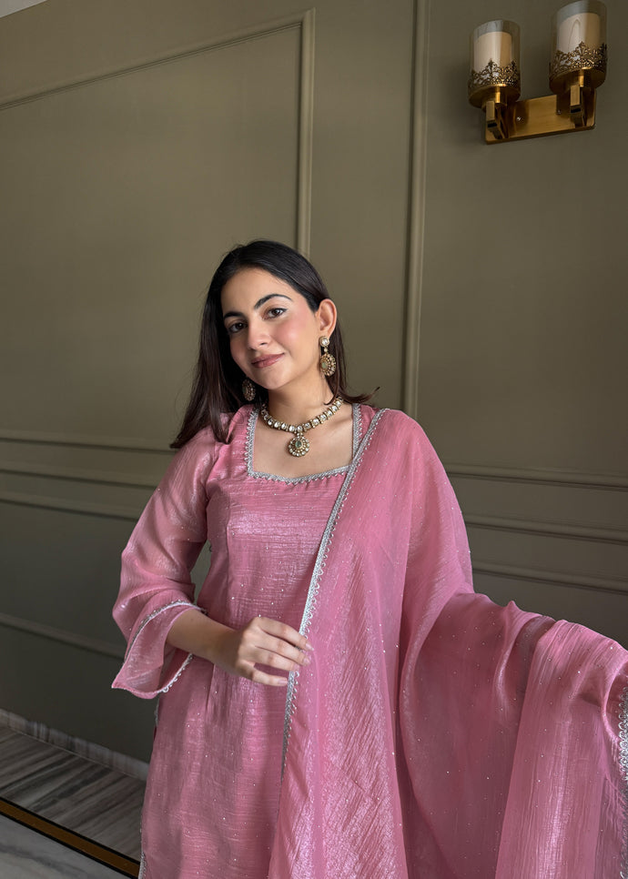 Rose & Aqua Luxe Embroidered Suit Set