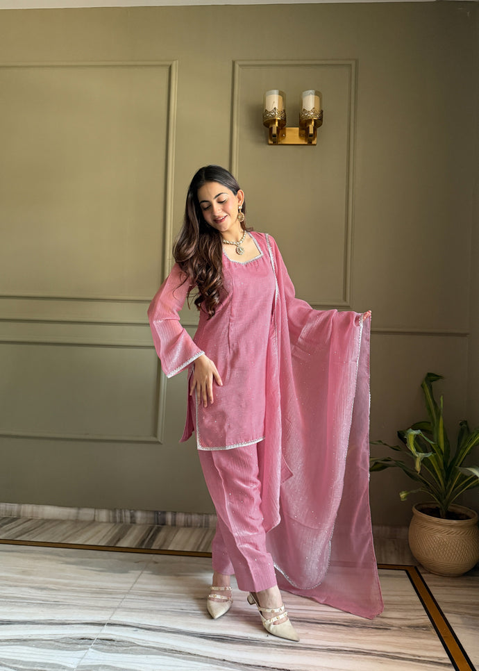 Rose & Aqua Luxe Embroidered Suit Set