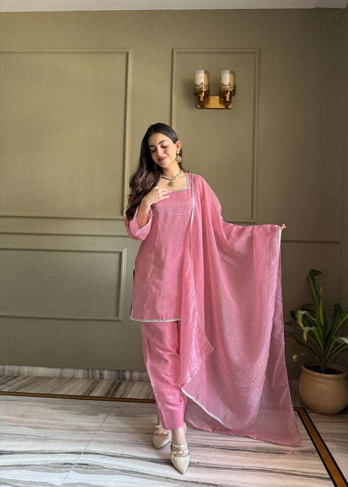 Rose & Aqua Luxe Embroidered Suit Set