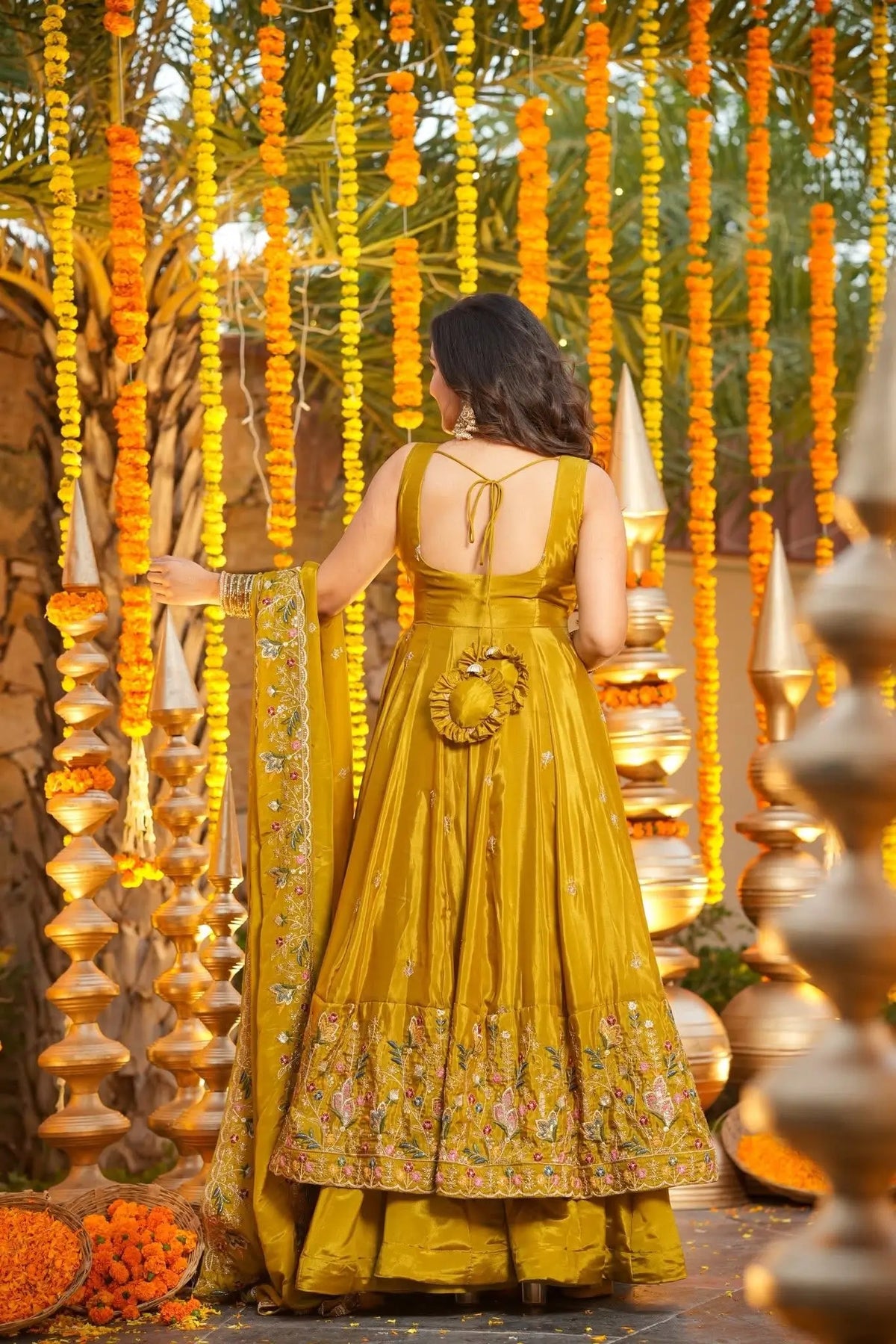 Yellow Silk Embroidered Anarkali Set