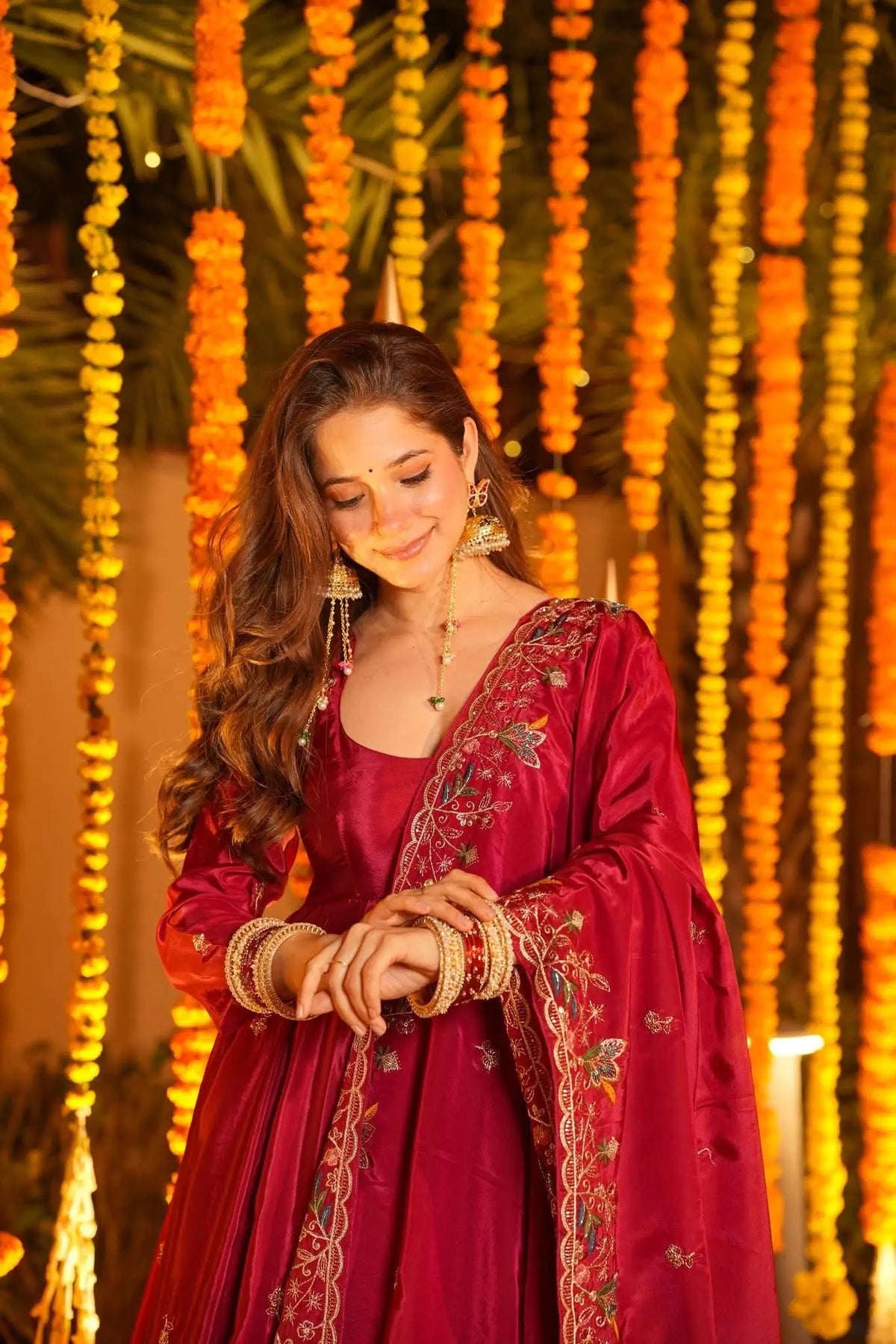Red Embroidered Silk Anarkali Palazzo Suit Set