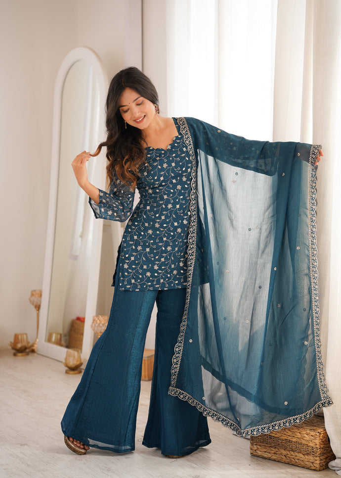 Georgette Embroidered Kurti Set