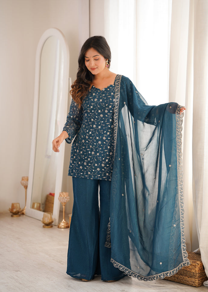 Georgette Embroidered Kurti Set