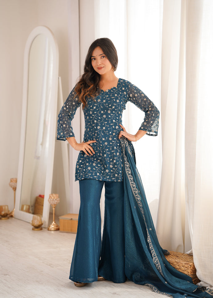 Georgette Embroidered Kurti Set