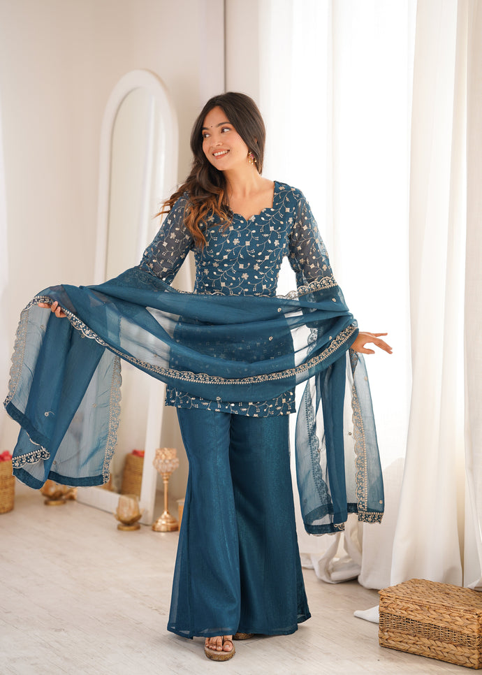 Georgette Embroidered Kurti Set