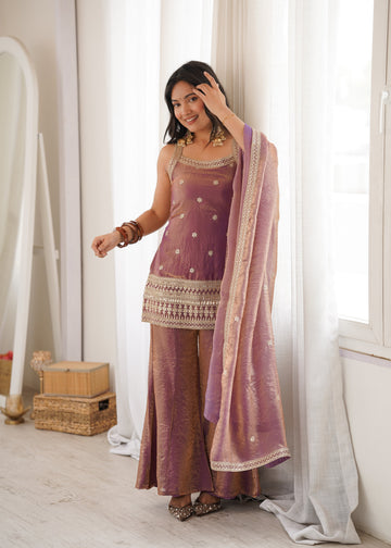 Mint Rose Zari Embroidered Palazzo Set