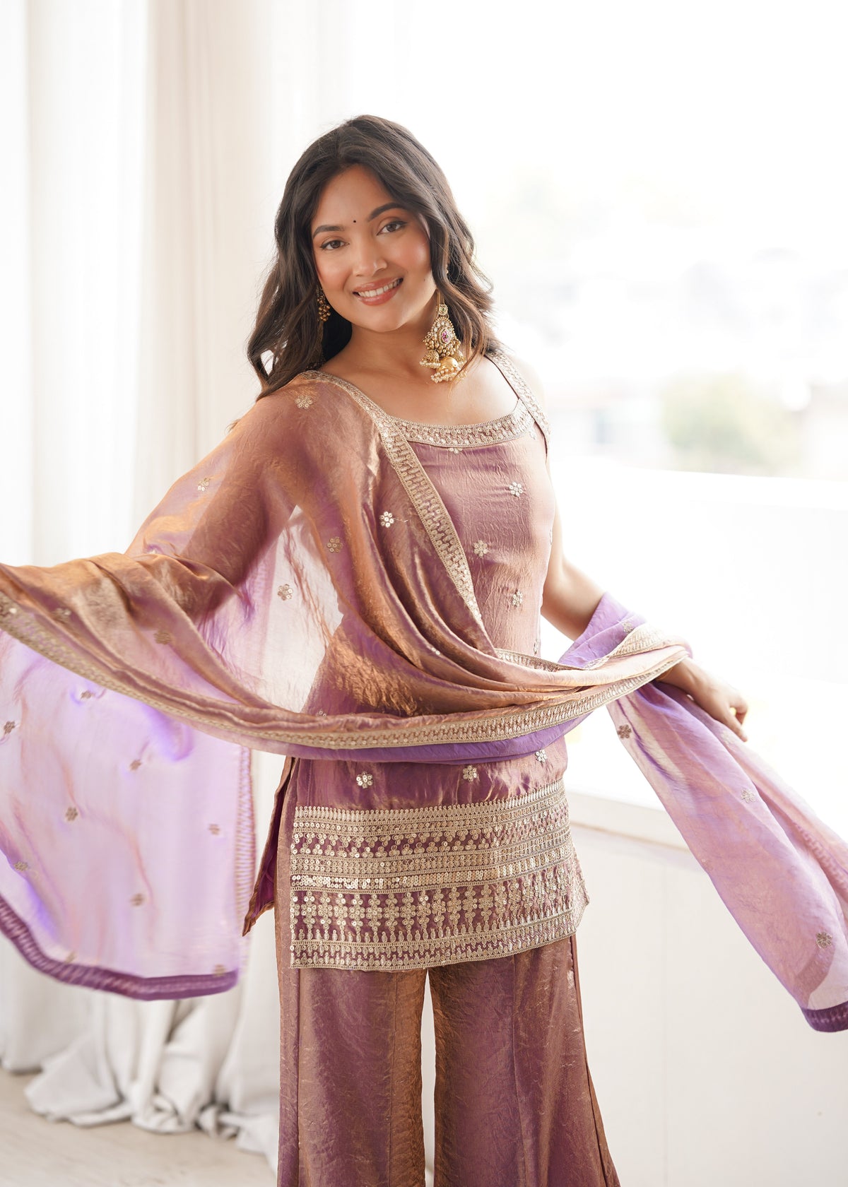 Mint Rose Zari Embroidered Palazzo Set