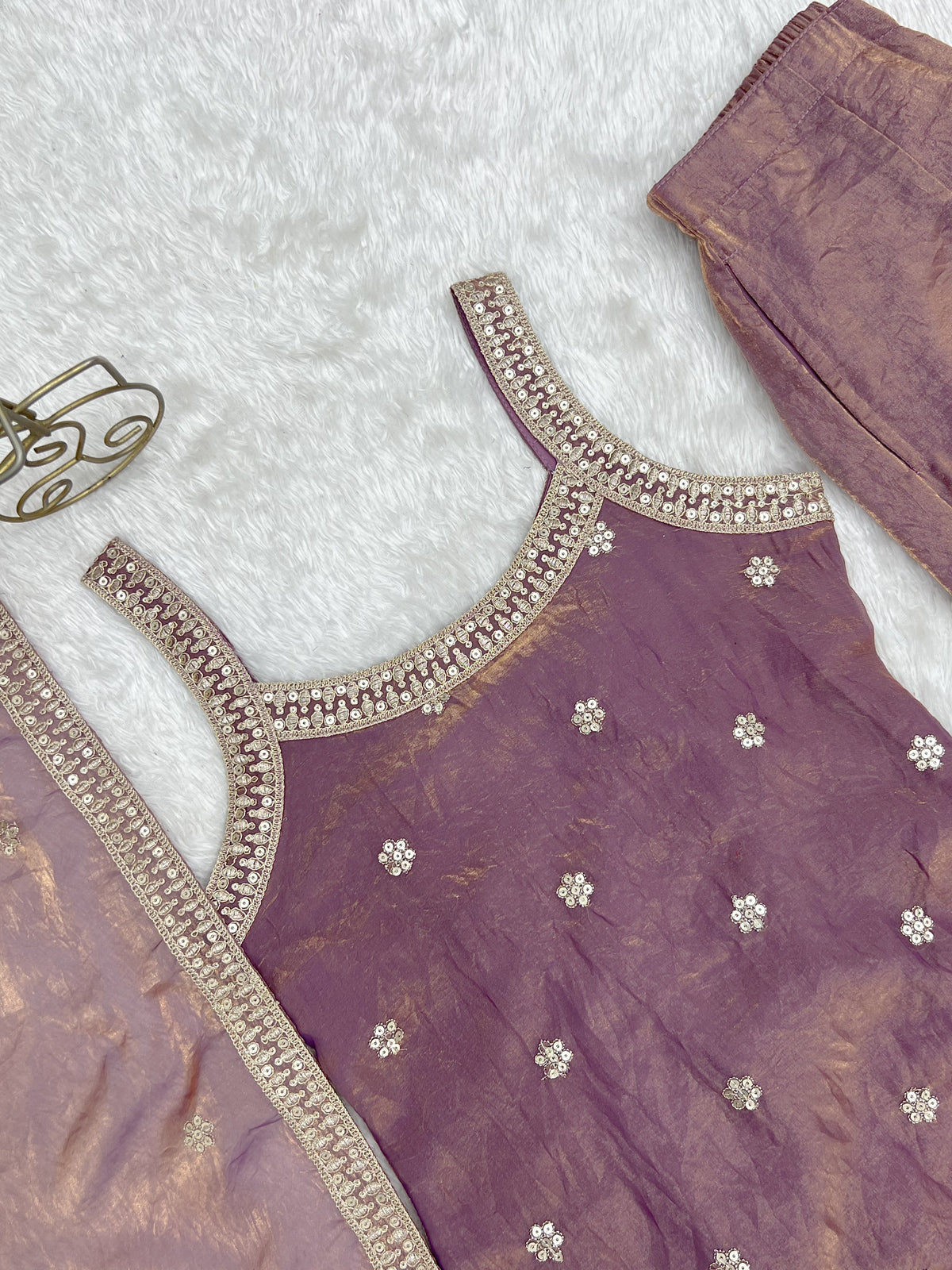 Mint Rose Zari Embroidered Palazzo Set