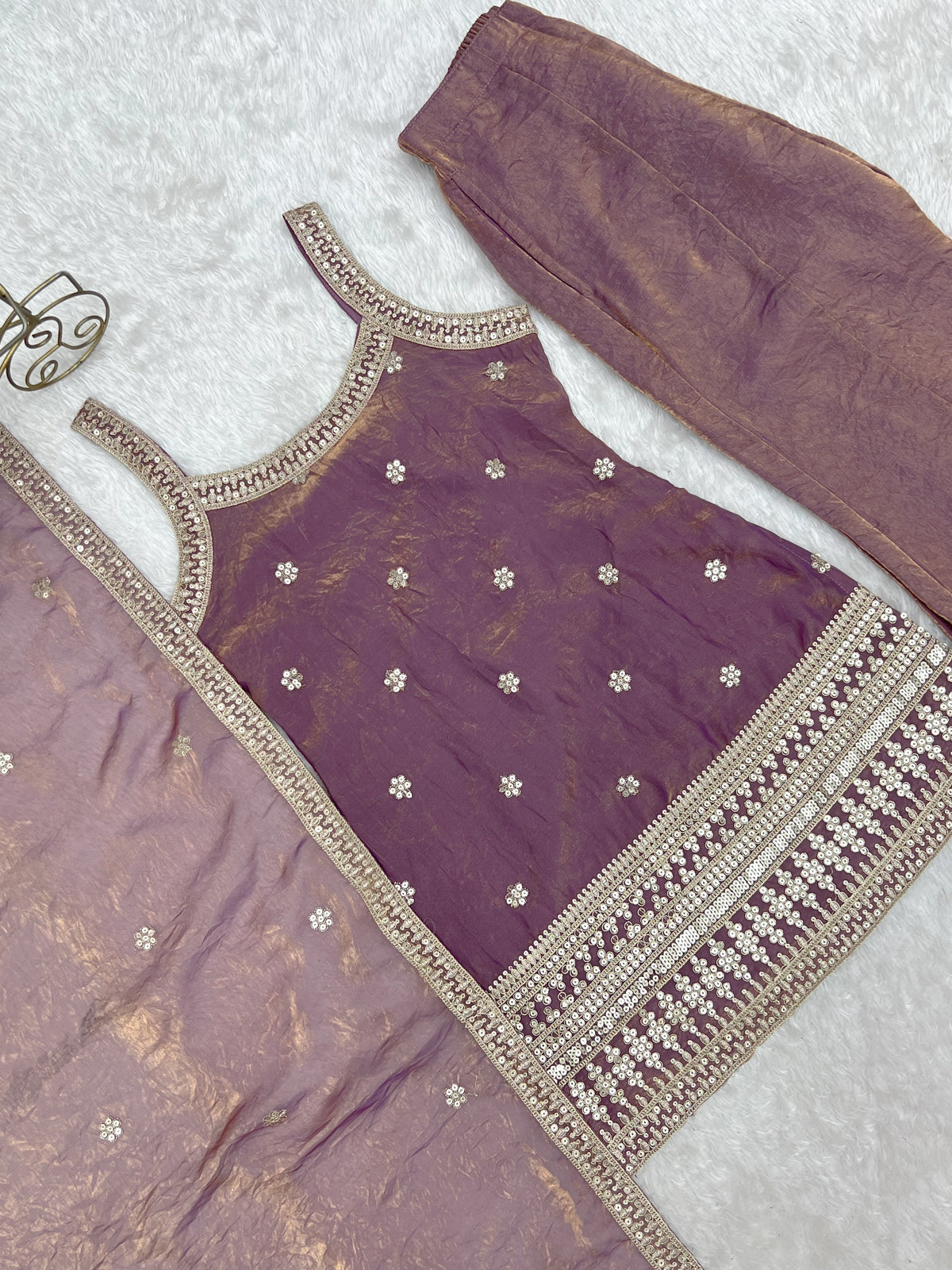 Mint Rose Zari Embroidered Palazzo Set