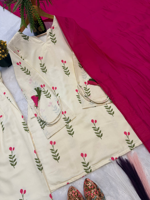 Floral Cambric Cotton Farshi Set