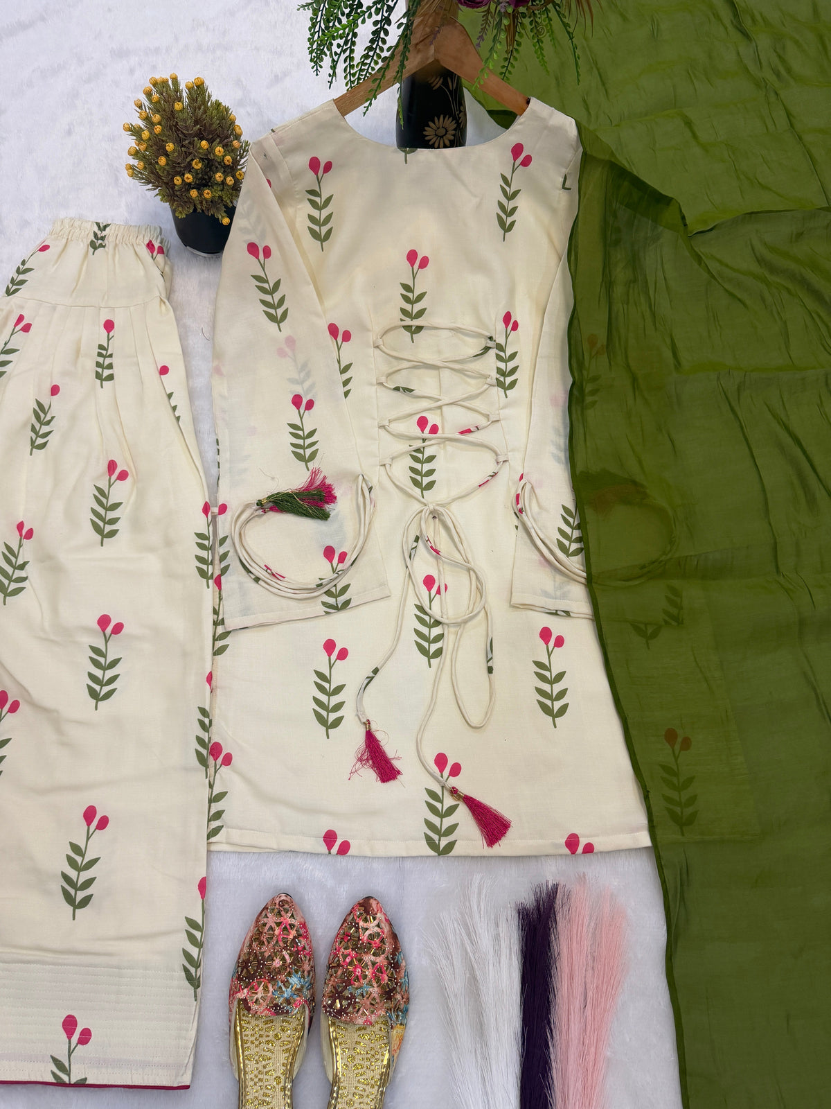 Floral Cambric Cotton Farshi Set