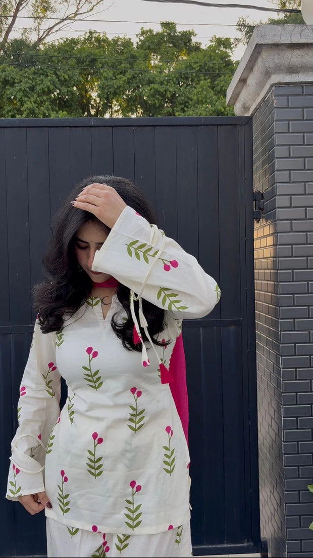Floral Cambric Cotton Farshi Set