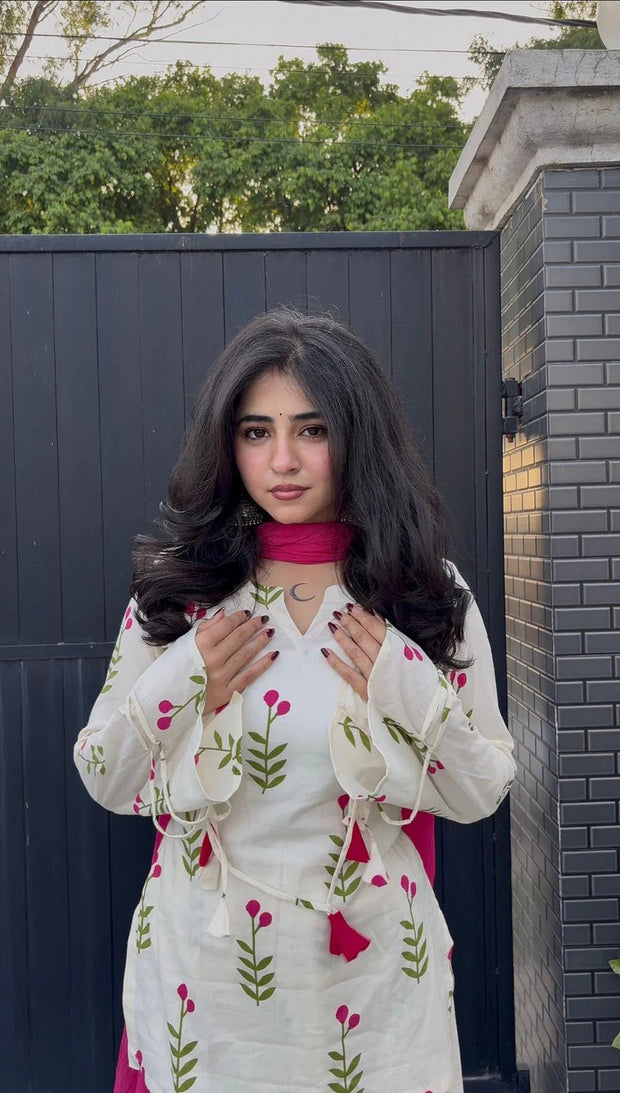 Floral Cambric Cotton Farshi Set