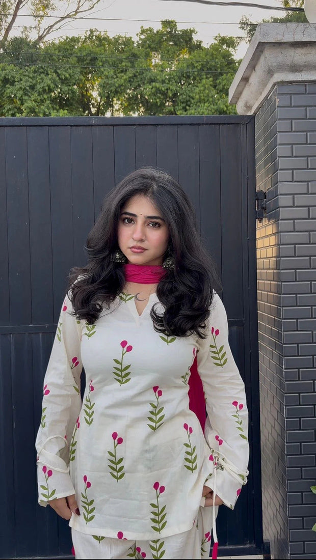 Floral Cambric Cotton Farshi Set