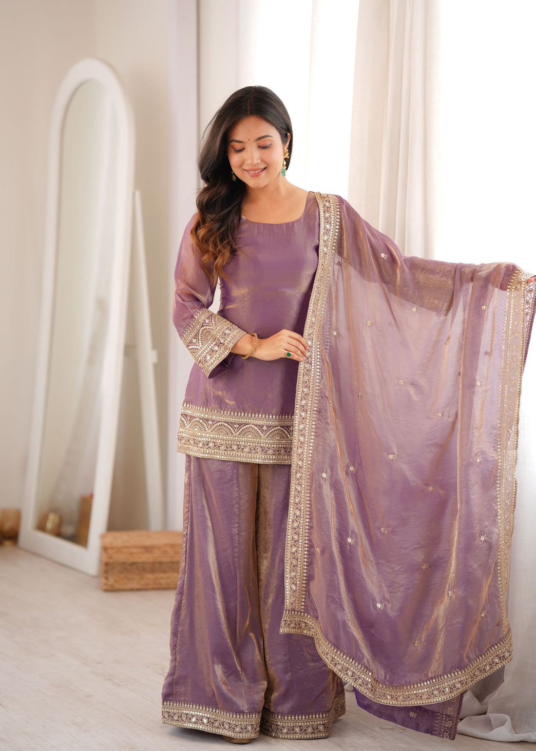 Dusty Lavender Frendy Silk Palazzo Set