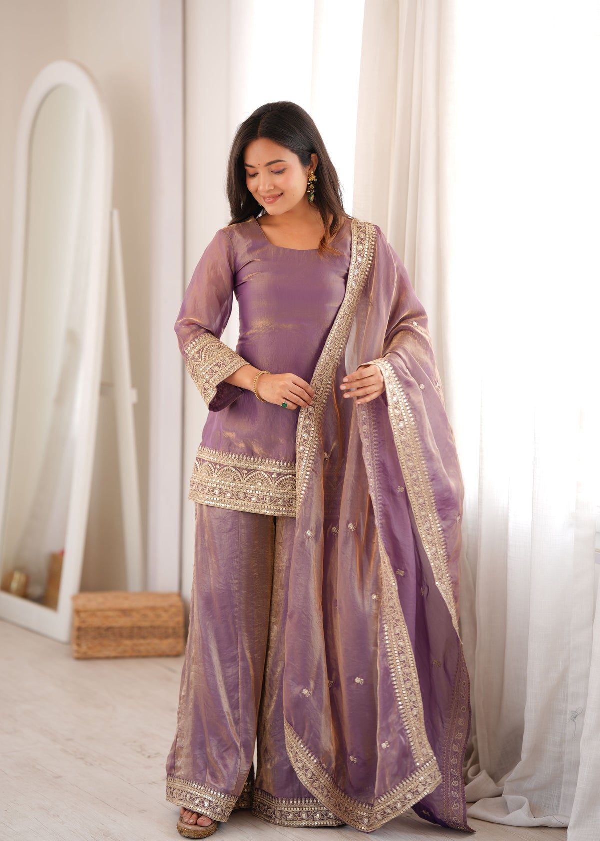 Dusty Lavender Frendy Silk Palazzo Set