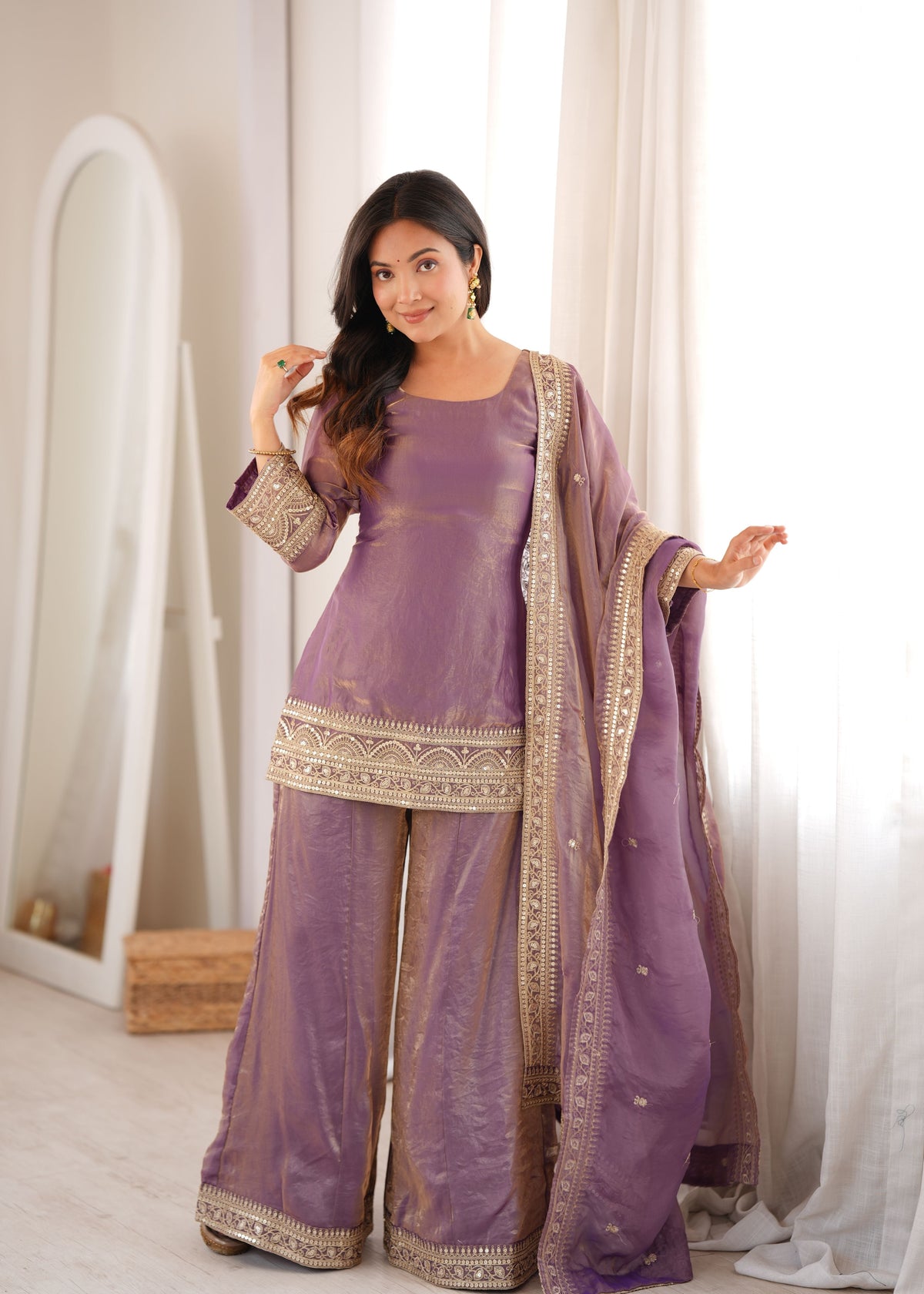 Dusty Lavender Frendy Silk Palazzo Set