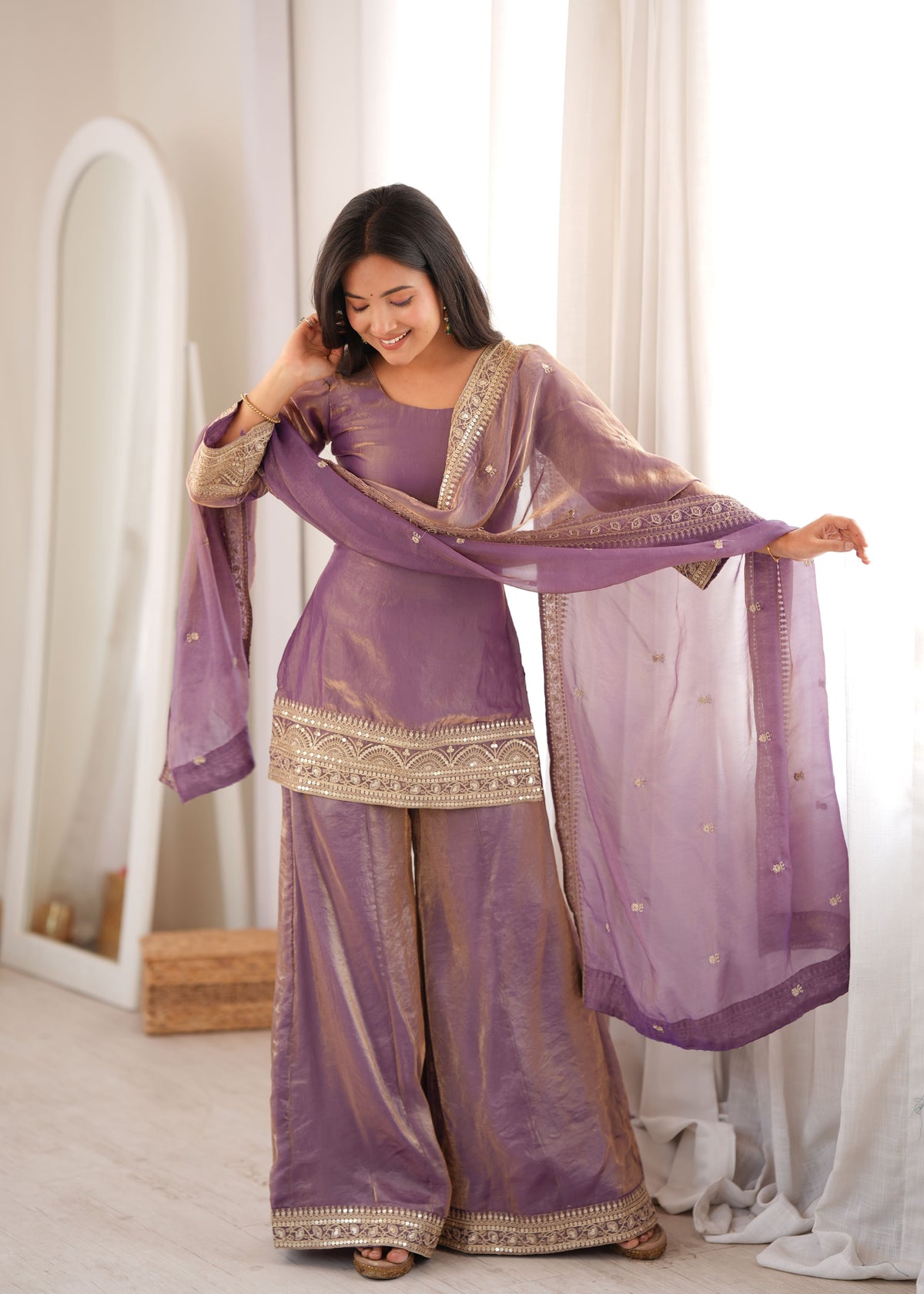 Dusty Lavender Frendy Silk Palazzo Set