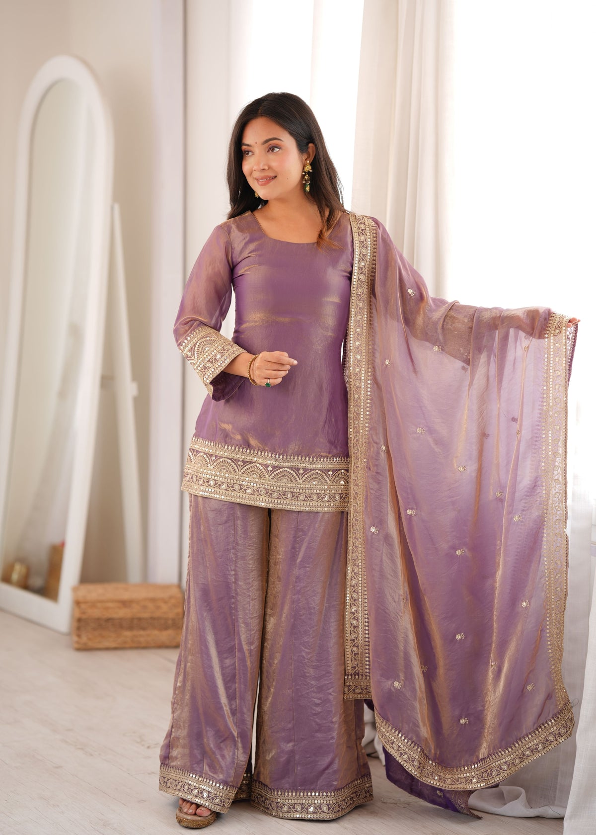 Dusty Lavender Frendy Silk Palazzo Set