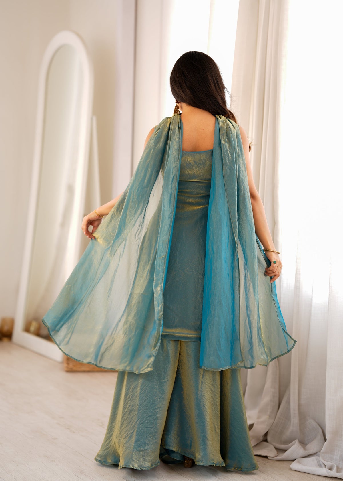 Dusty Teal Fendy Silk Sharara Set
