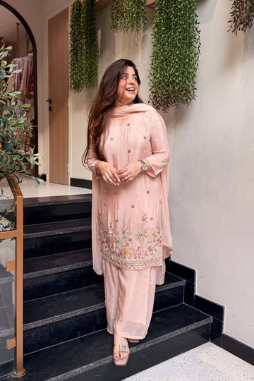 French Crepe Satin Embroidered Suit Set