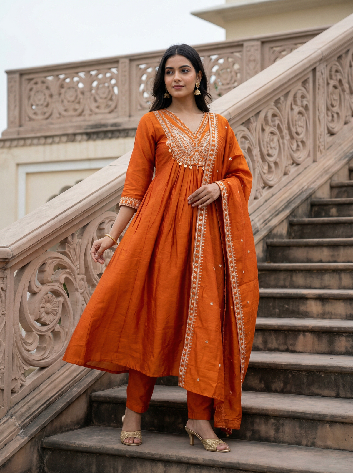 CP Vichitra Embroidered Anarkali Set