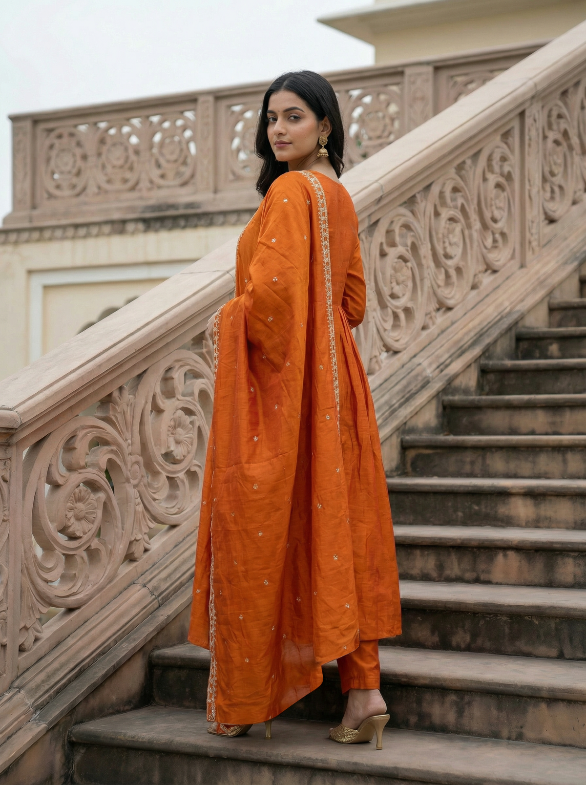 CP Vichitra Embroidered Anarkali Set