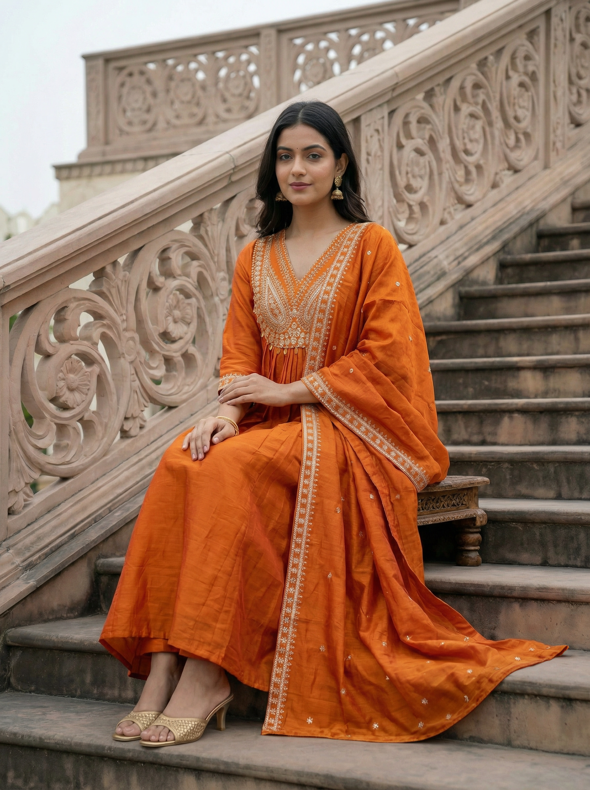 CP Vichitra Embroidered Anarkali Set