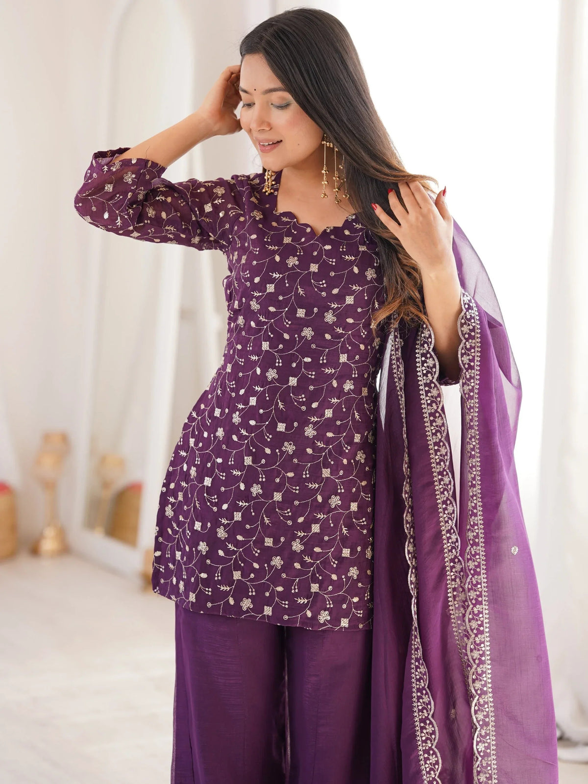 Georgette Embroidered Kurti Set
